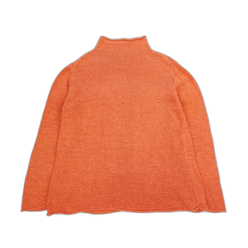 EILEEN FISHER Cotton Linen Mock Neck Knit Sweater Orange Coastal Boho Lagenlook